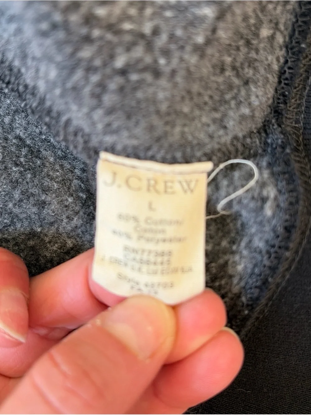 J. Crew Full Zip Hoodie Mens L Charcoal Vintage Fleece Sweatshirt Jacket Lounge